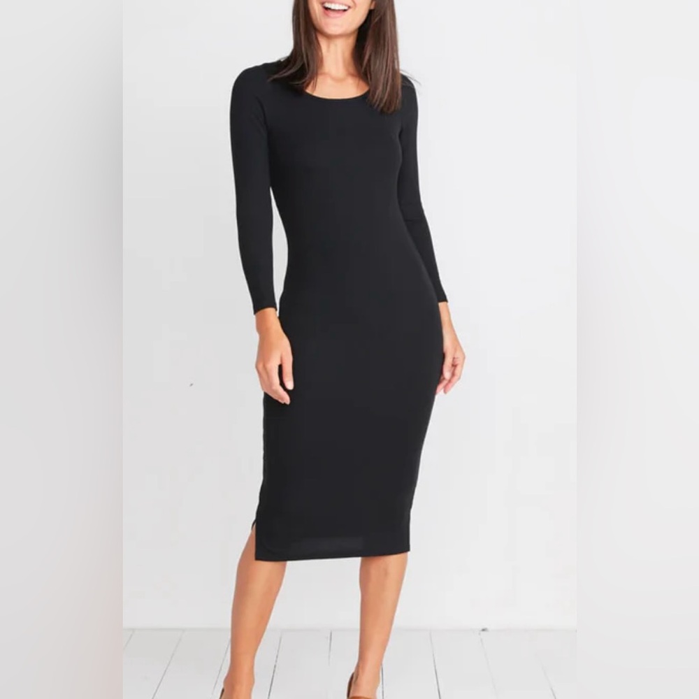 Longsleeve Lexi Midi Dress in Black Rib XS